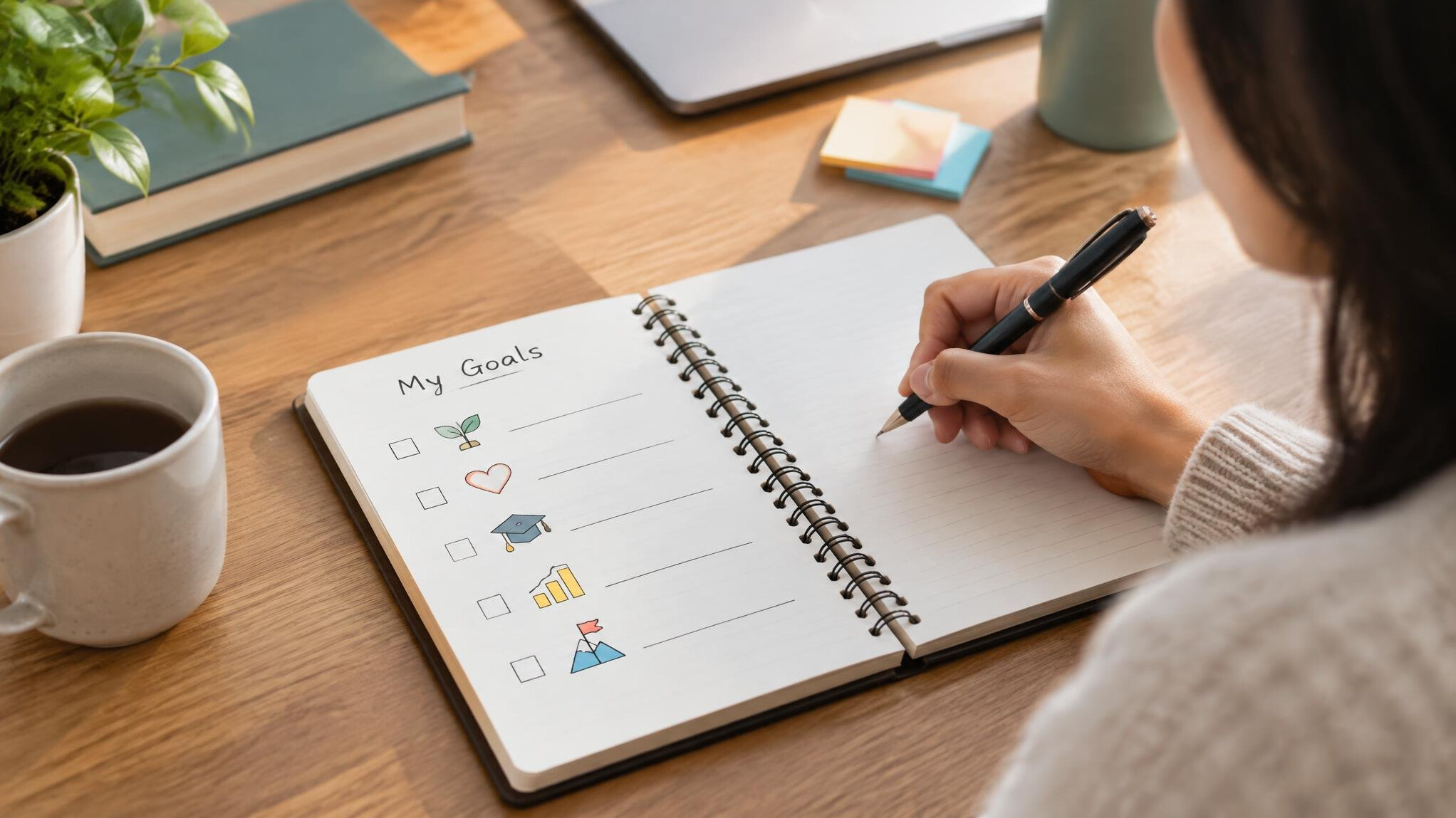 person setting goals on paper