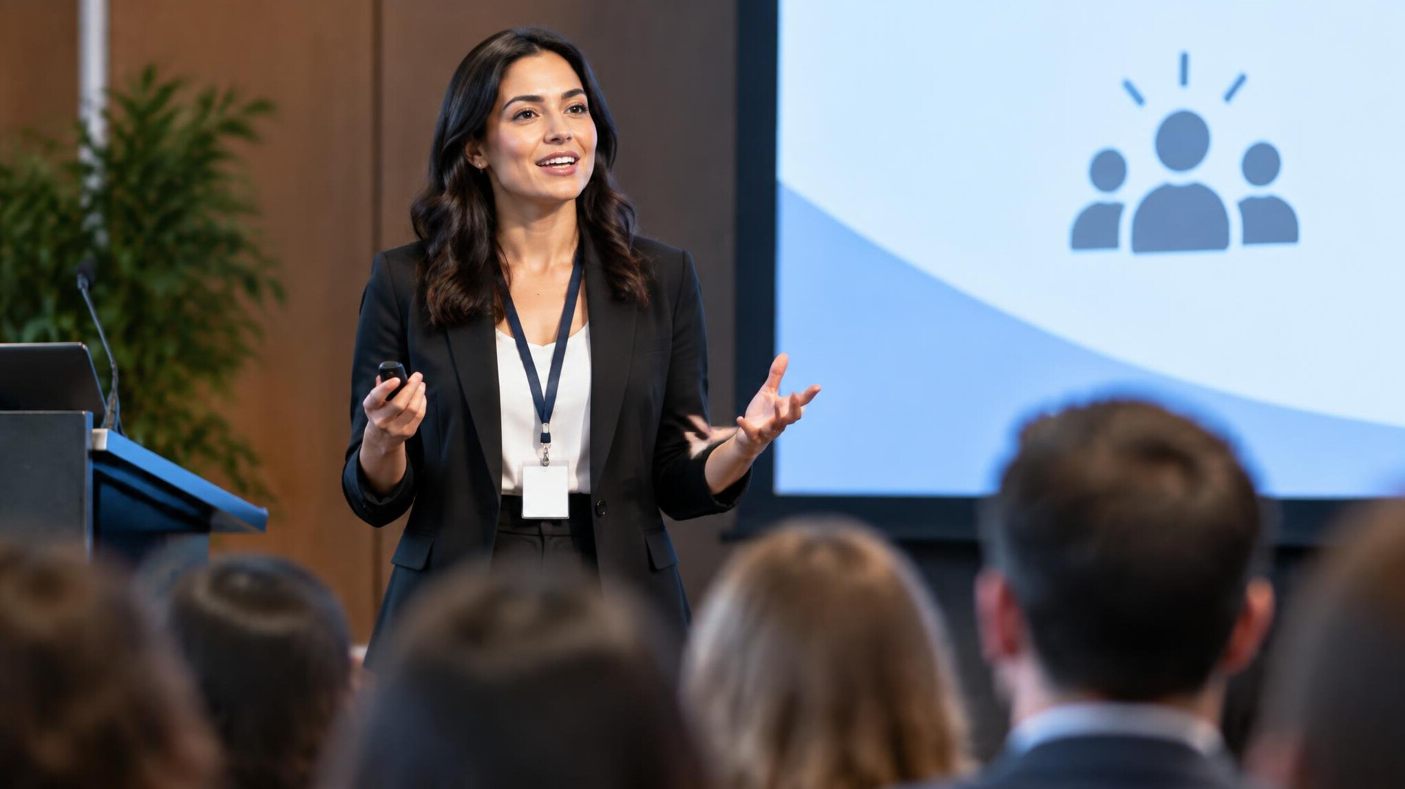 woman speaking at conference