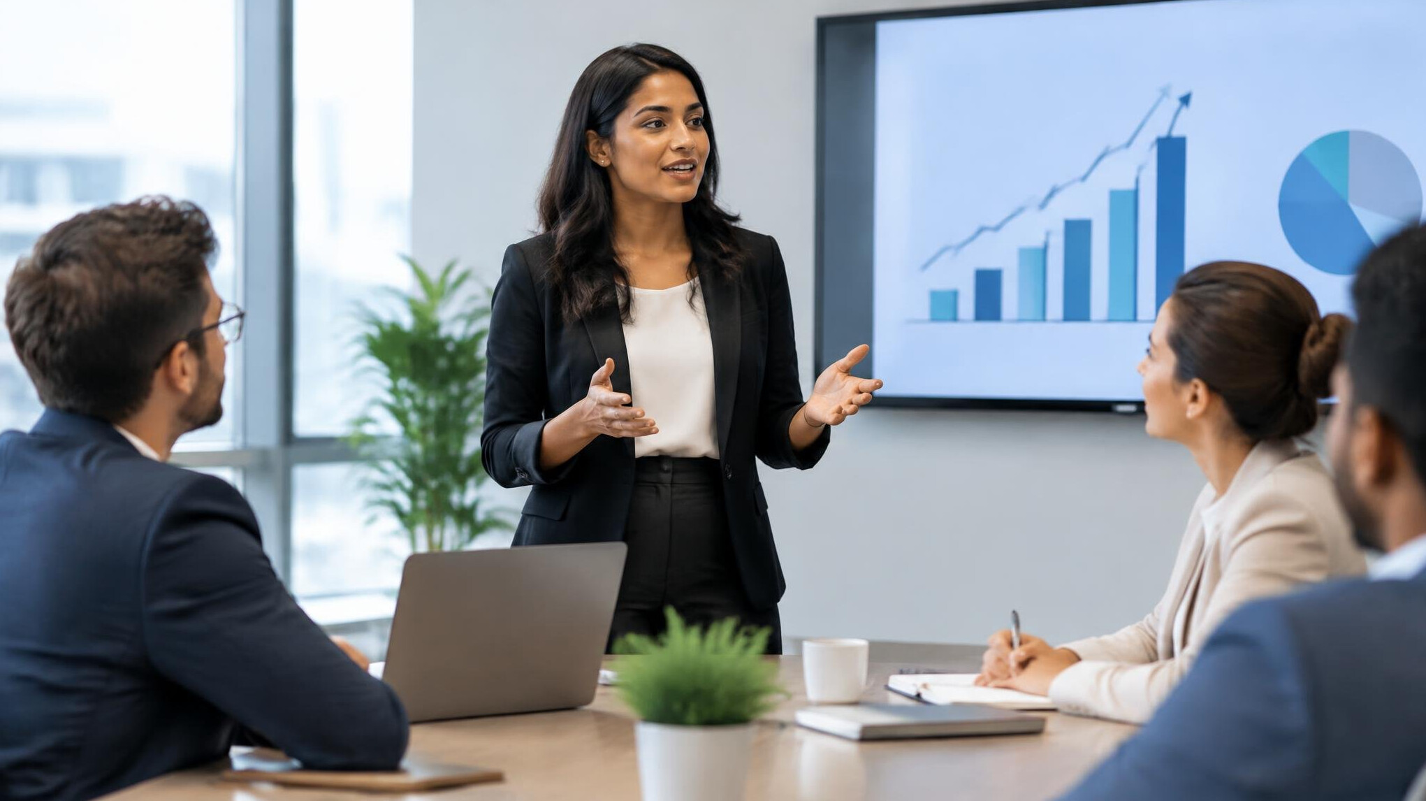 person speaking confidently in meeting